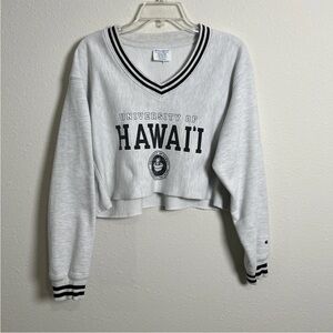 Champion Reverse Weave Hawaii University Cropped Sweatshirt Size M Gray V-Neck